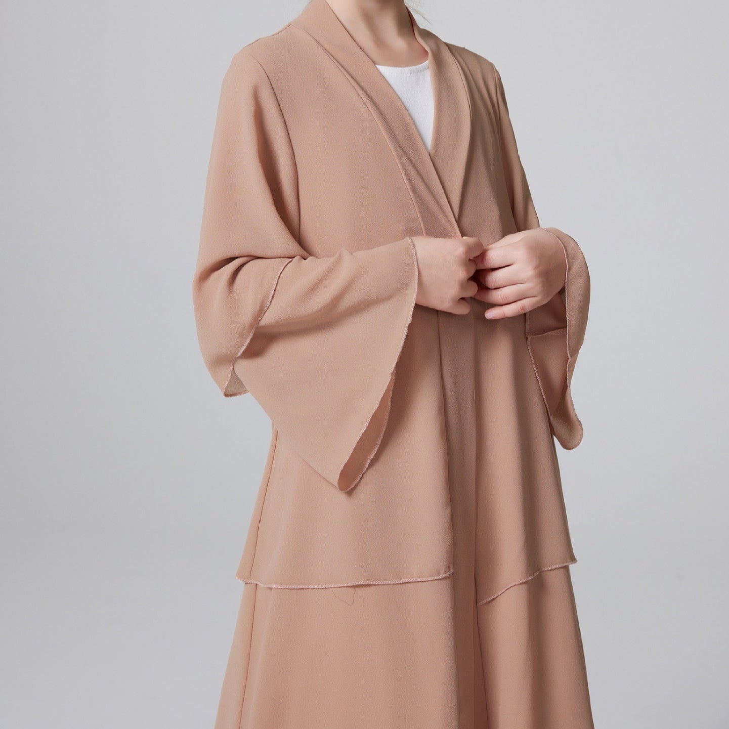 Girls Plain 3-Layered Chiffon Open Abaya Kid Abaya(MKG009)