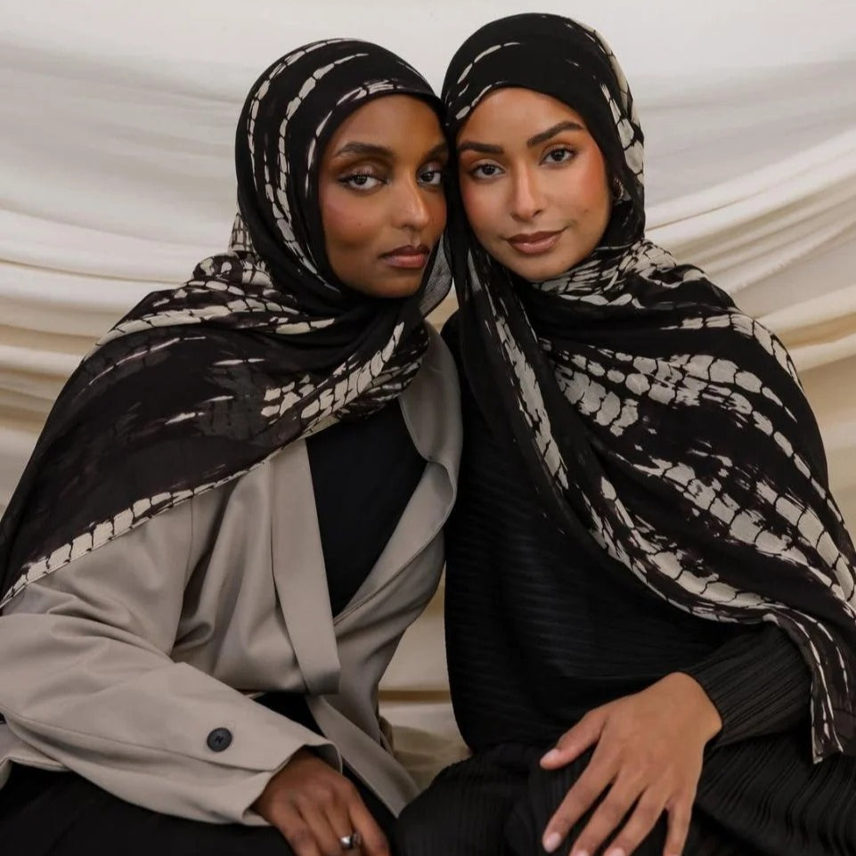 Premium Baumwollmischung Hijab mit Tintendruck | 180x80cm Künstlerischer Langer Schal (MH149)