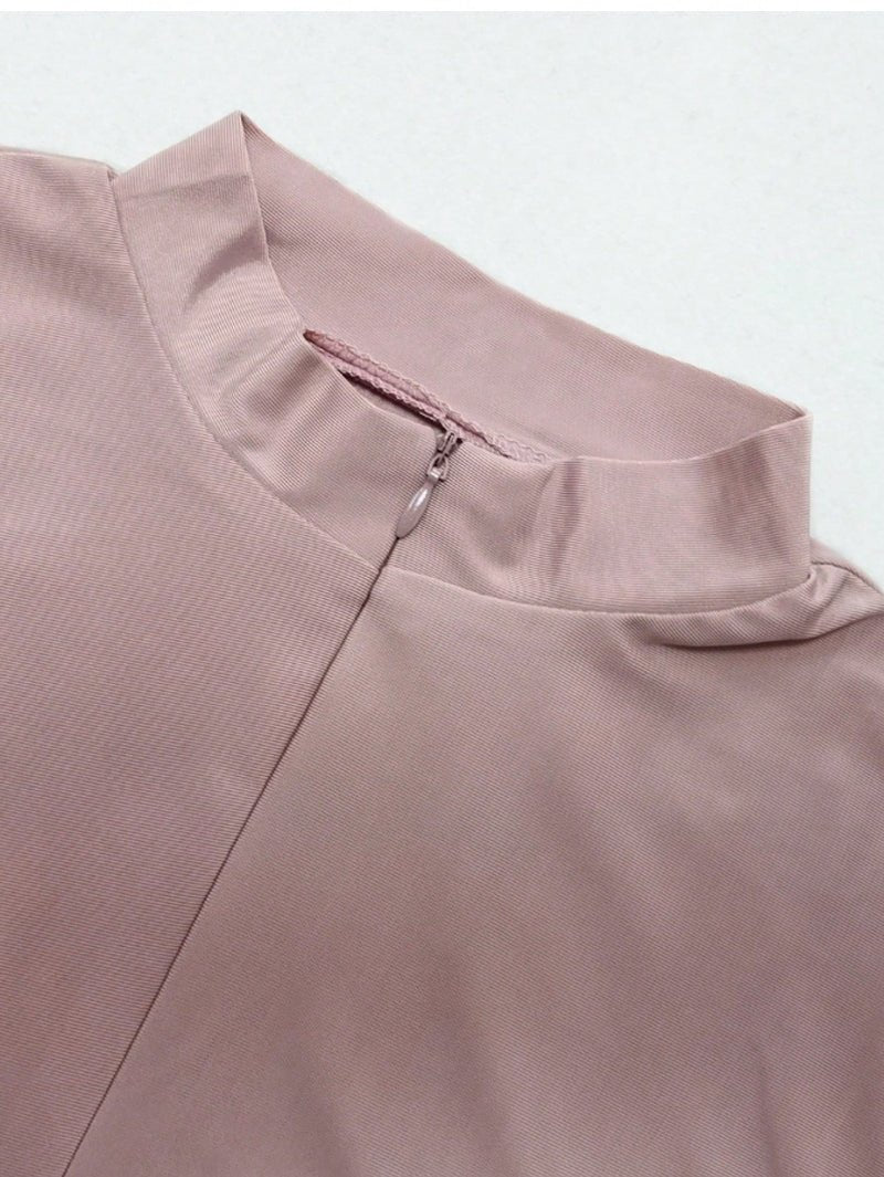 Female Muslim Swimsuit, Islamic Dignified Swimsuit 3 Pieces Set, Gray And Pink Patchwork Full Set, Headscarf, Long Sleeved Burkini Dress+Pants. (MB016) - Mariam's Collection