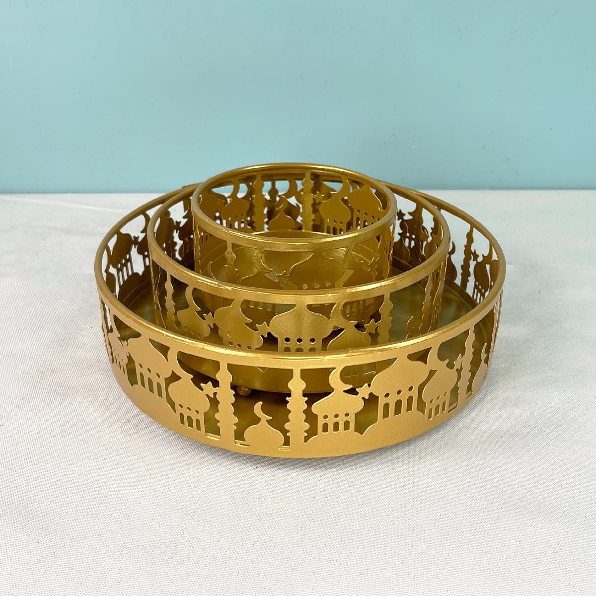 Festive Ramadan Iron Tray Candy Box 3 - Piece Set (MAC382) - Mariam's Collection