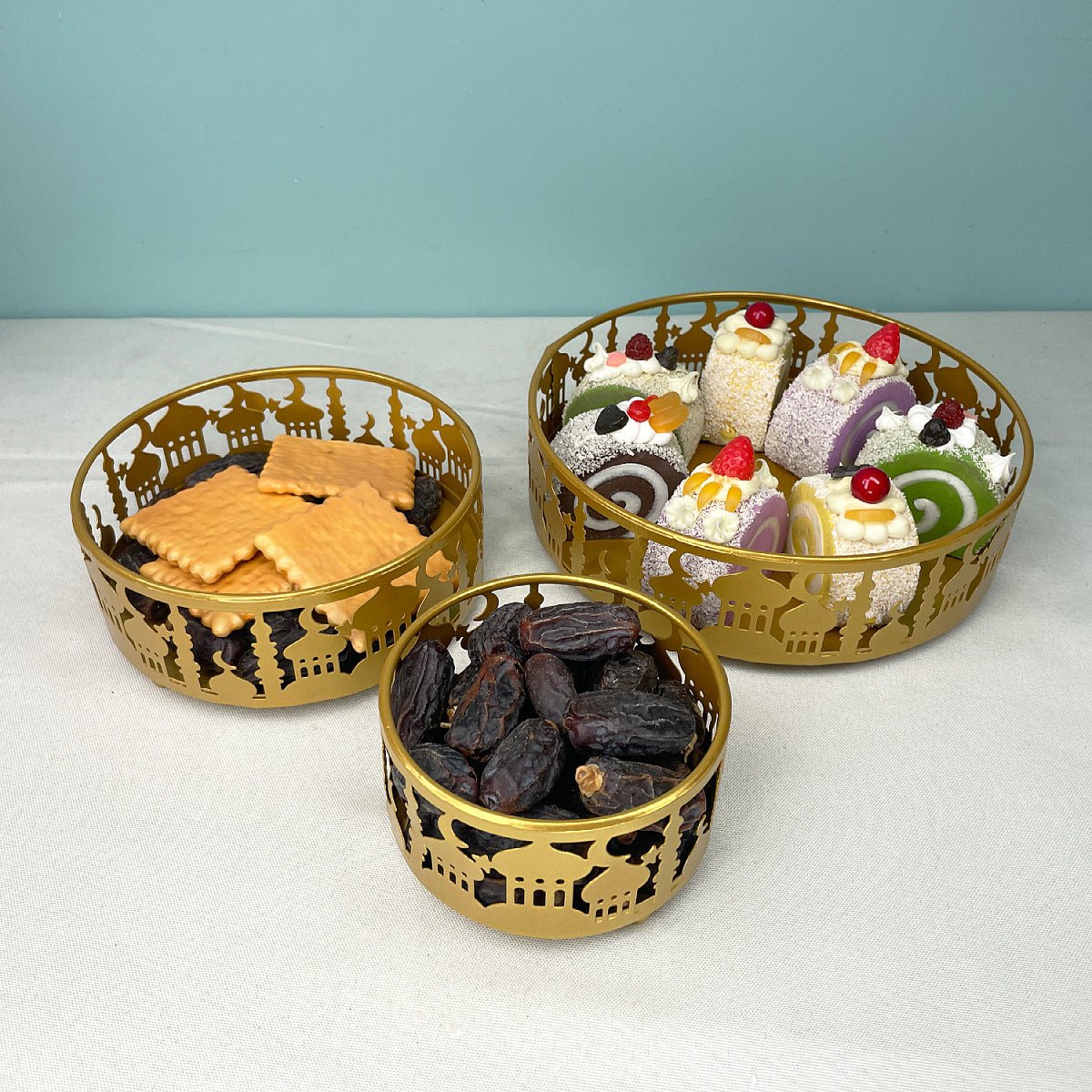 Festive Ramadan Iron Tray Candy Box 3 - Piece Set (MAC382) - Mariam's Collection