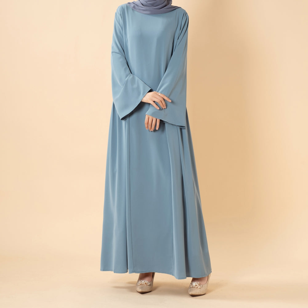 Nida Flared Maxi Dress with Pleated A-Line Skirt & Wide Bell Sleeves(MS435)