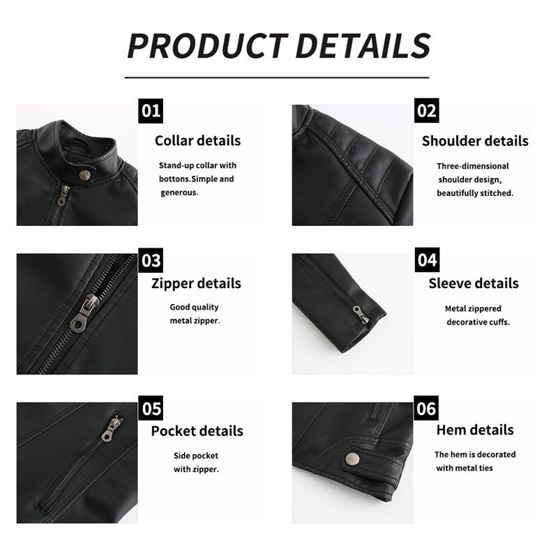 Fitted Moto Jacket | Stand Collar Faux Leather Biker Jacket(MS246) - Mariam's Collection