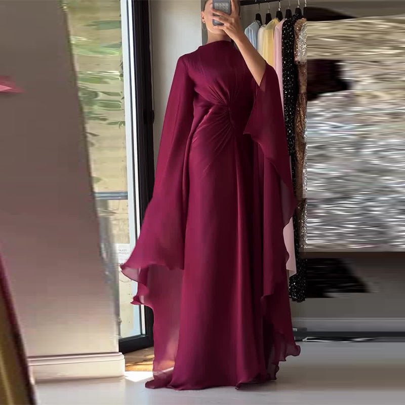 Fitted Waist Maxi Dress(MS285), Red / S