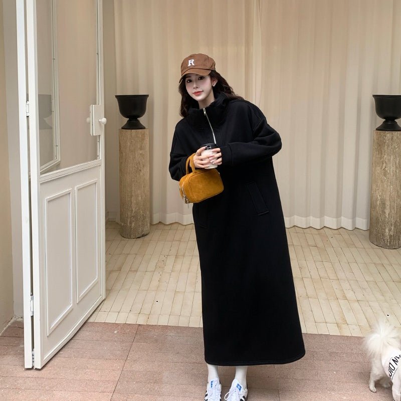 Fleece - Lined Hooded Maxi Sweatshirt Dress | Thick Winter Loungewear Dress(MS181) - Mariam's Collection