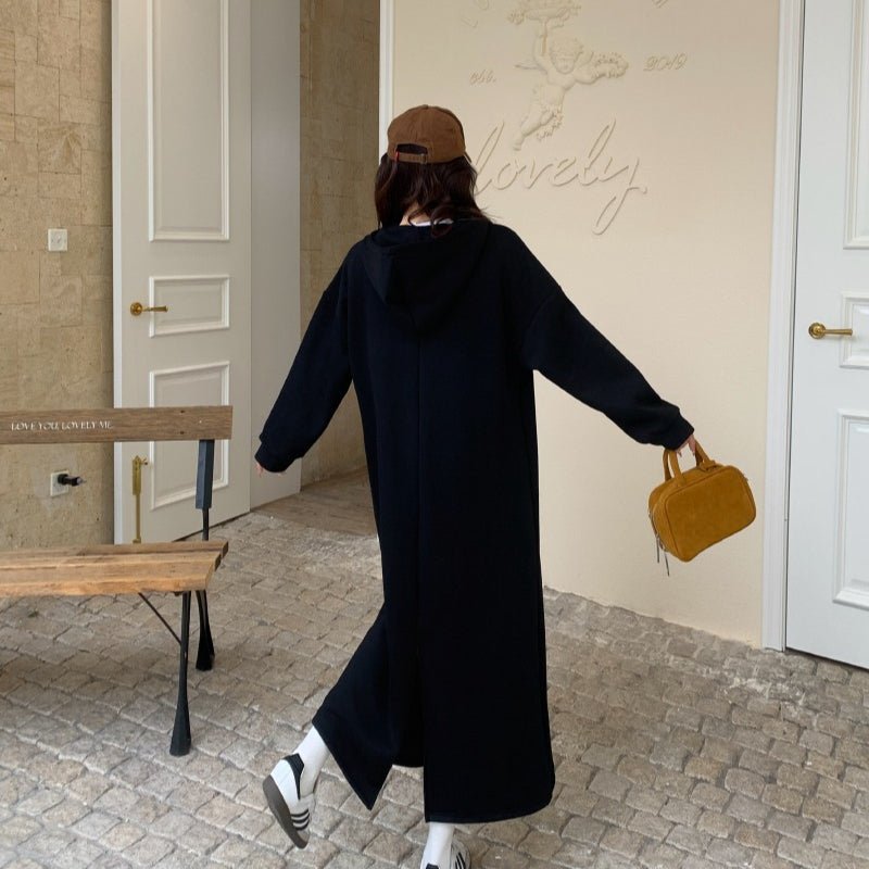 Fleece - Lined Hooded Maxi Sweatshirt Dress | Thick Winter Loungewear Dress(MS181) - Mariam's Collection