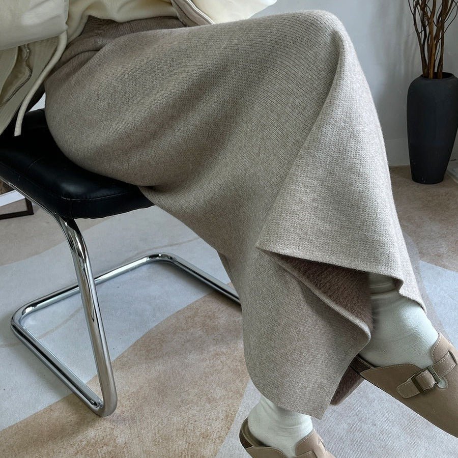 Fleece - Lined Knit Midi Skirt with Side Slit(MS207) - Mariam's Collection