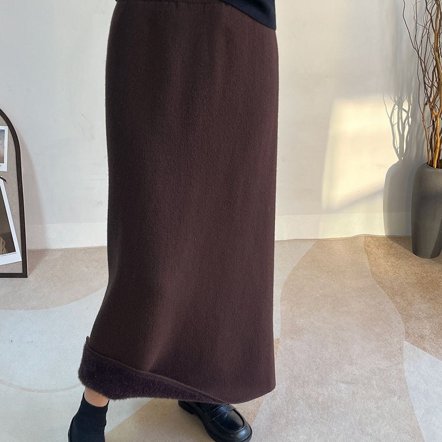 Fleece - Lined Knit Midi Skirt with Side Slit(MS207) - Mariam's Collection