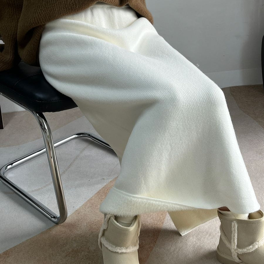 Fleece - Lined Knit Midi Skirt with Side Slit(MS207) - Mariam's Collection