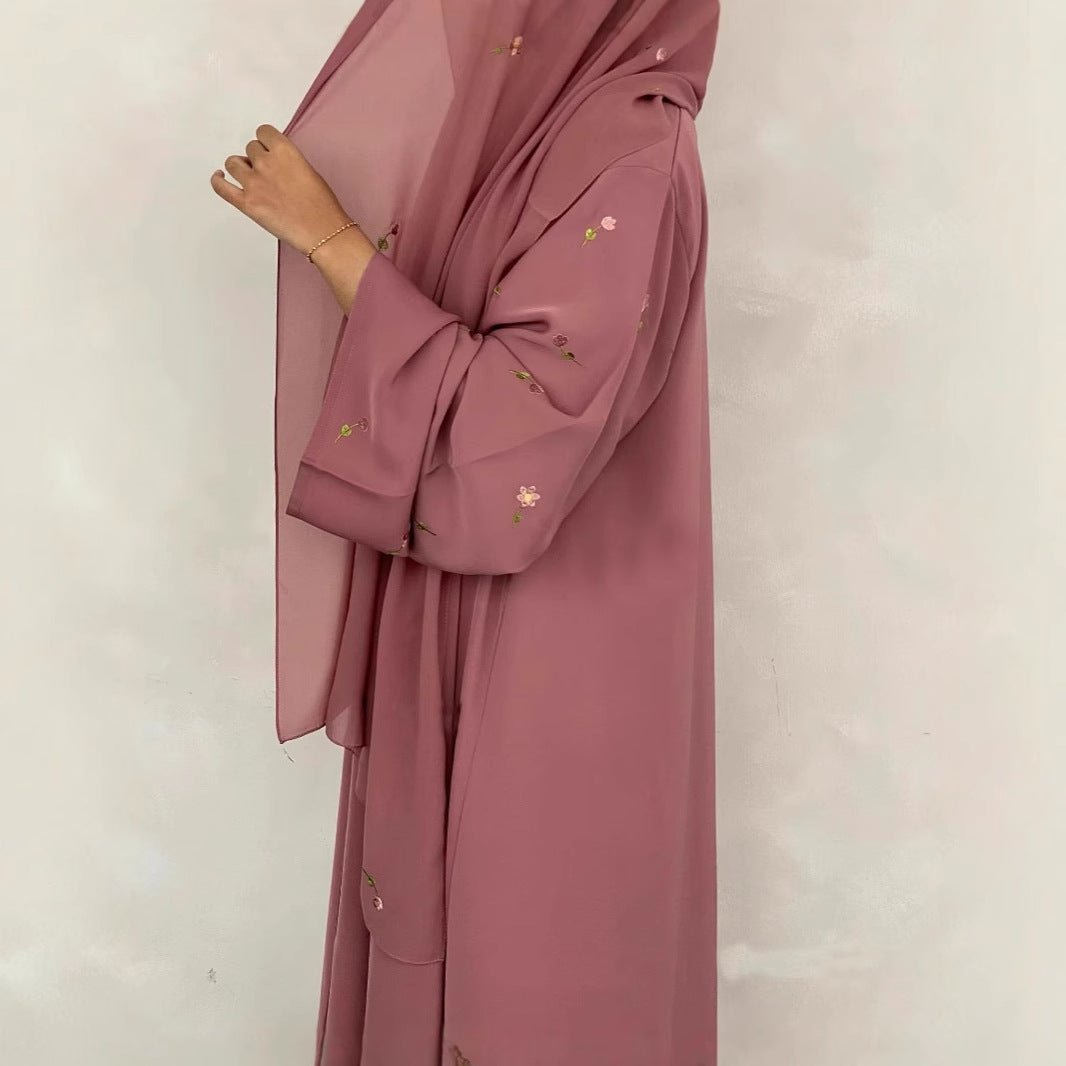 Floral Embroidered Abaya & Hijab Set(MOA248) - Mariam's Collection