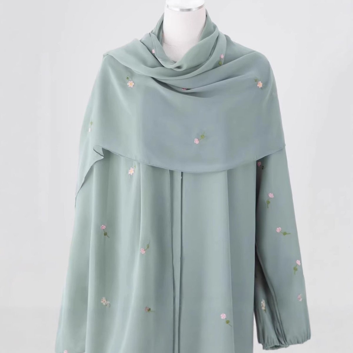 Floral Embroidered Abaya & Hijab Set(MOA248) - Mariam's Collection
