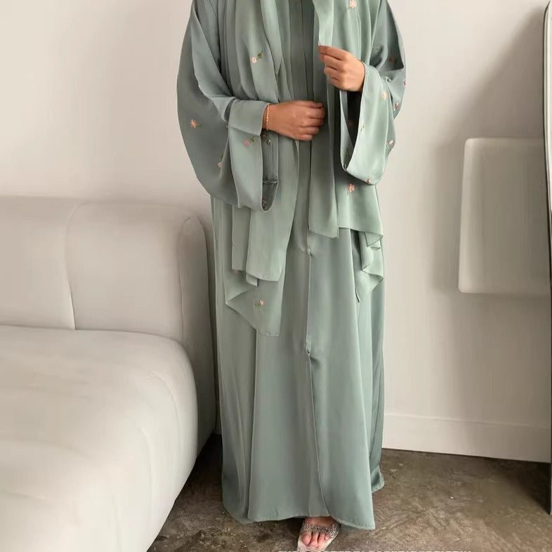 Floral Embroidered Abaya & Hijab Set(MOA248) - Mariam's Collection