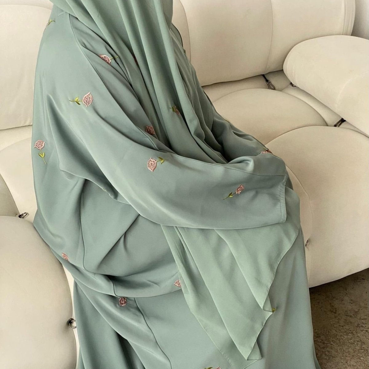 Floral Embroidered Abaya & Hijab Set(MOA248) - Mariam's Collection