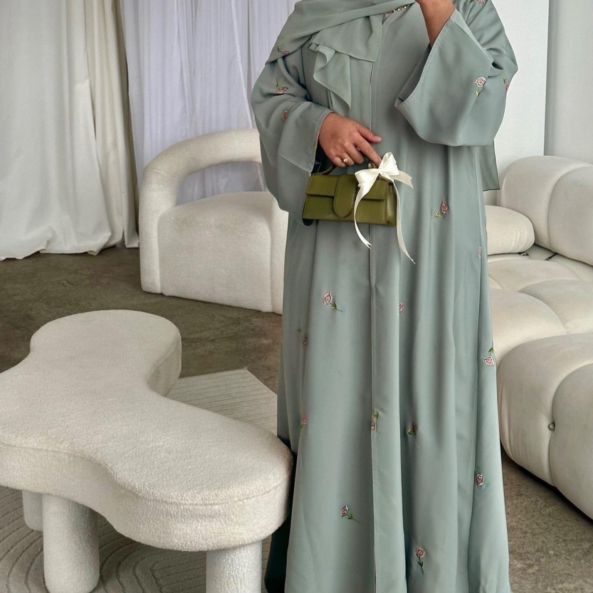 Floral Embroidered Abaya & Hijab Set(MOA248) - Mariam's Collection