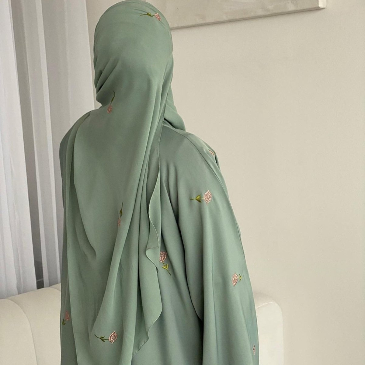 Floral Embroidered Abaya & Hijab Set(MOA248) - Mariam's Collection