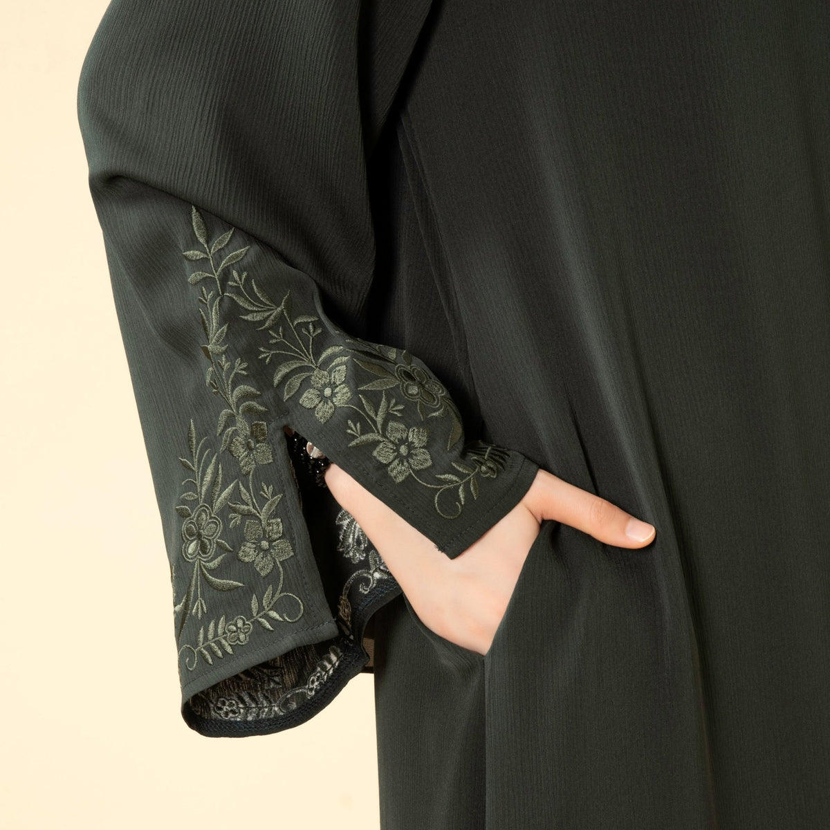 Floral Embroidered Cuff Abaya | Umbrella-Cut Zoom Maxi Dress(MA342) - Mariam's Collection