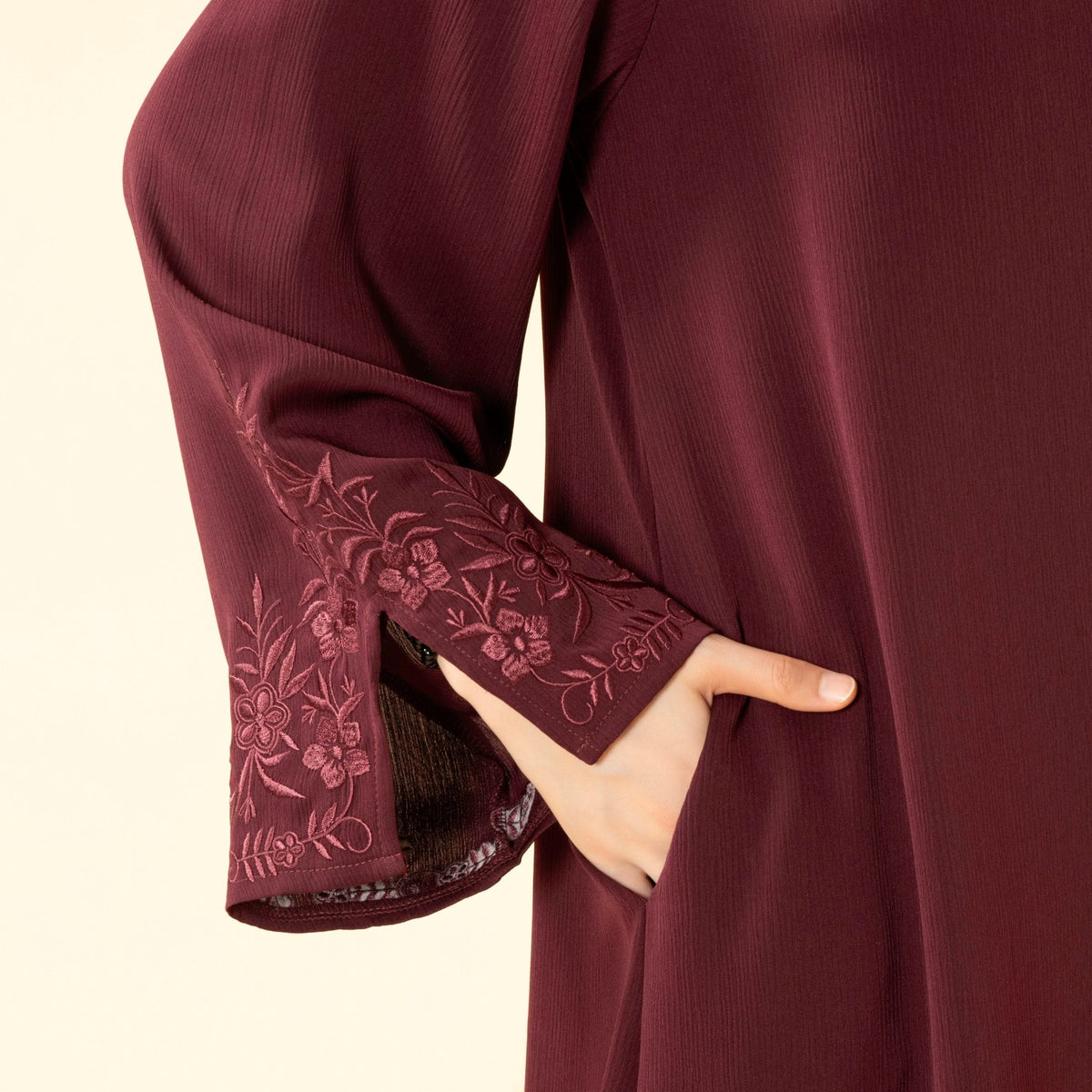 Floral Embroidered Cuff Abaya | Umbrella-Cut Zoom Maxi Dress(MA342) - Mariam's Collection