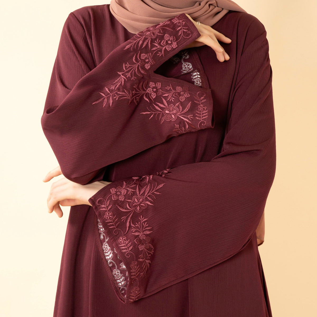 Floral Embroidered Cuff Abaya | Umbrella-Cut Zoom Maxi Dress(MA342) - Mariam's Collection