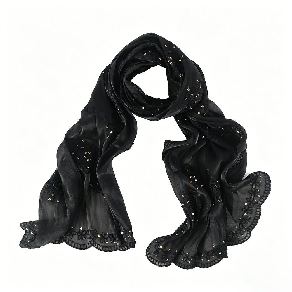 Floral Embroidered Shimmer Hijab Scarf(MH243) - Mariam's Collection