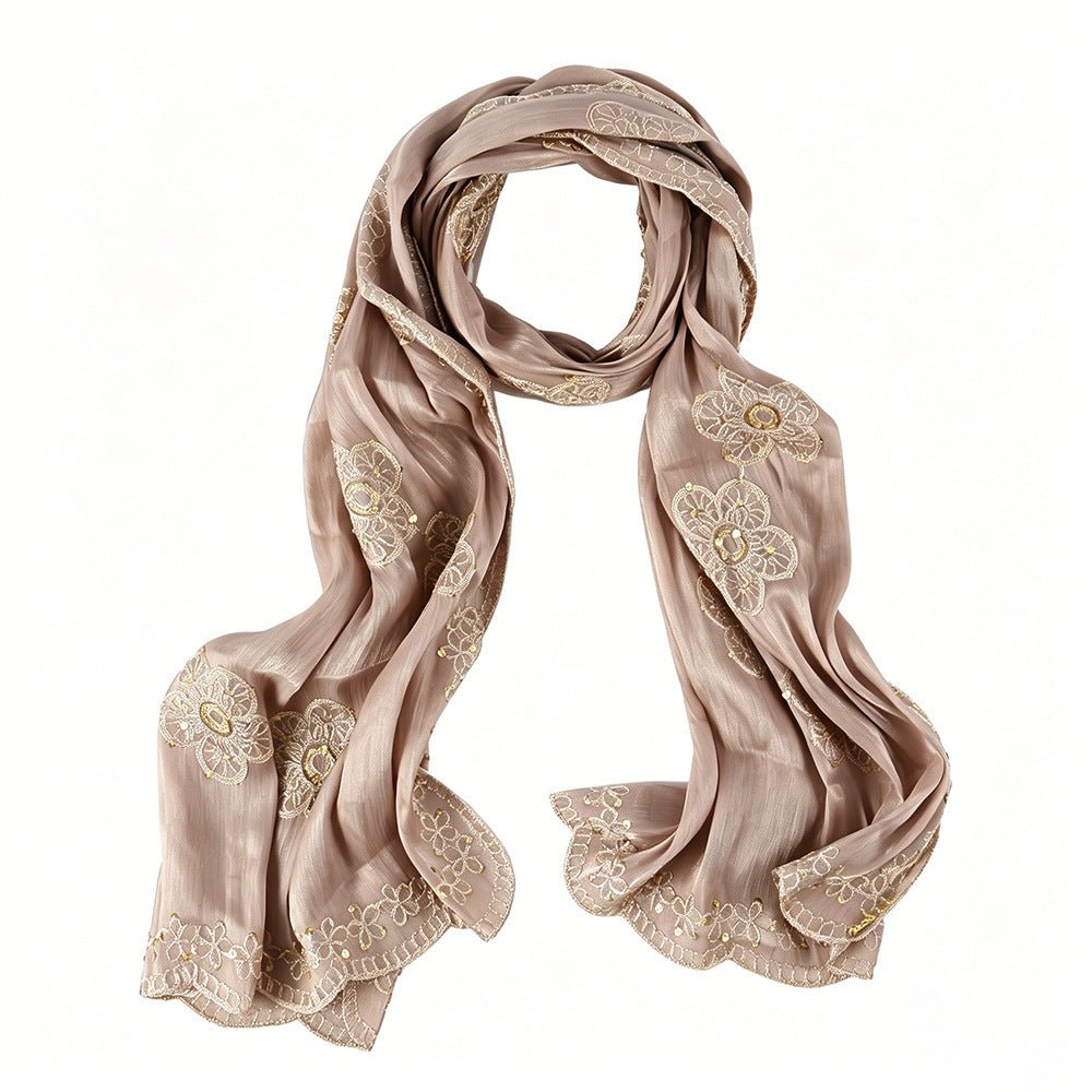 Floral Embroidered Shimmer Hijab Scarf(MH243) - Mariam's Collection