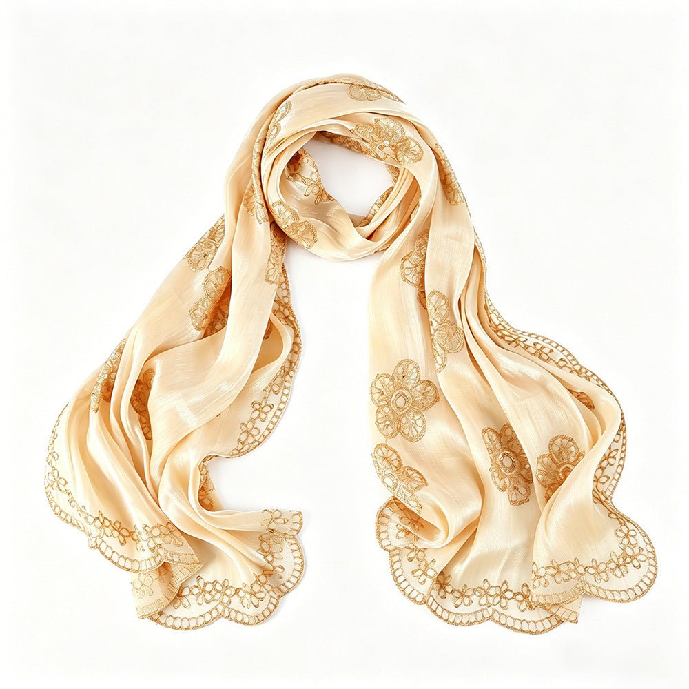 Floral Embroidered Shimmer Hijab Scarf(MH243) - Mariam's Collection
