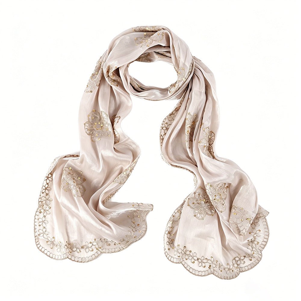 Floral Embroidered Shimmer Hijab Scarf(MH243) - Mariam's Collection