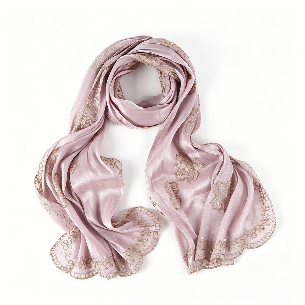 Floral Embroidered Shimmer Hijab Scarf(MH243) - Mariam's Collection