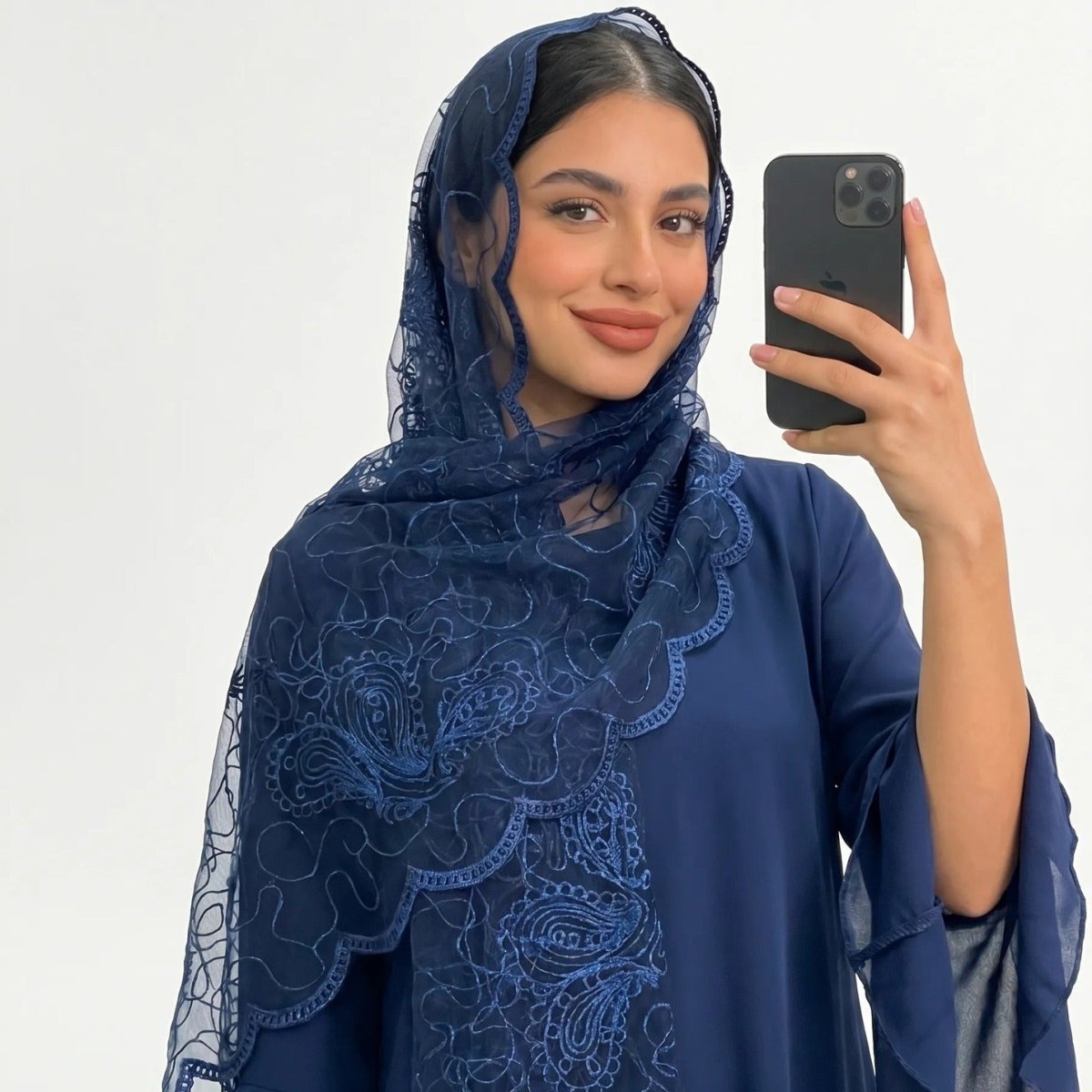 Floral Lace Embroidered Mesh Hijab(MH235) - Mariam's Collection