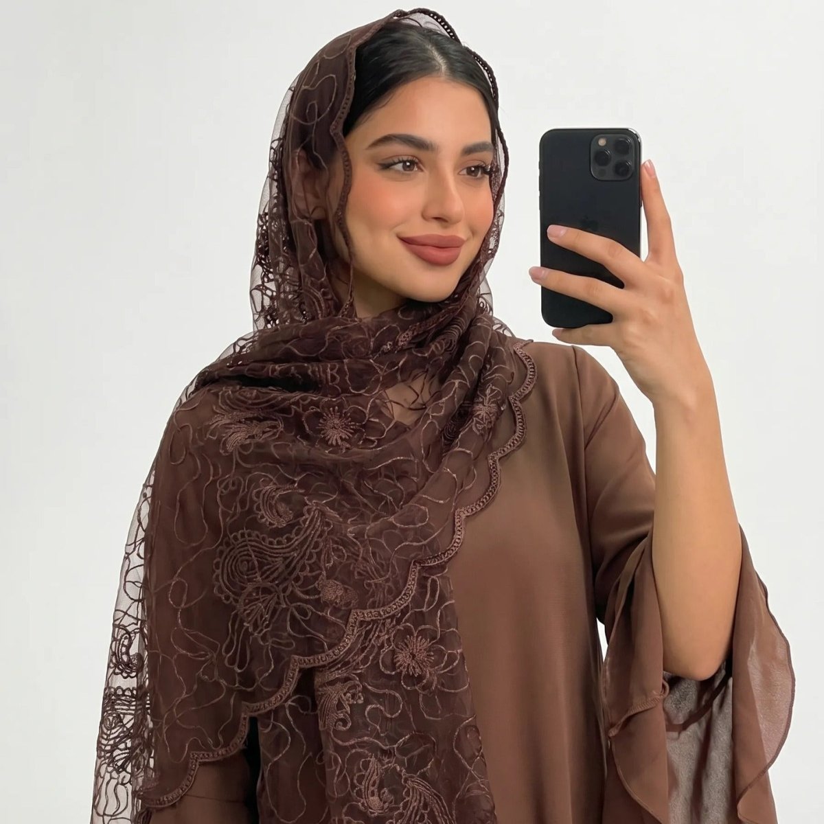 Floral Lace Embroidered Mesh Hijab(MH235) - Mariam's Collection