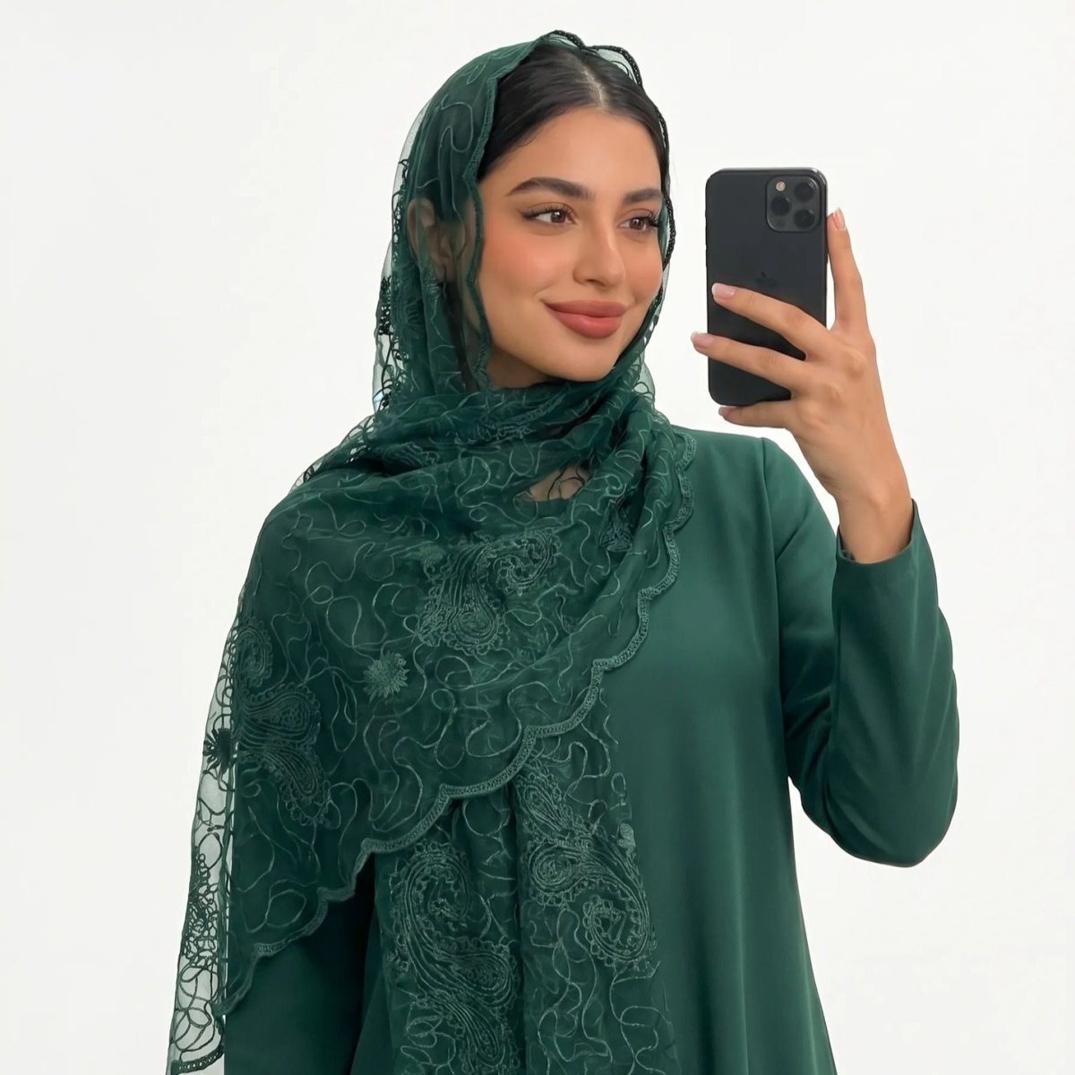 Floral Lace Embroidered Mesh Hijab(MH235) - Mariam's Collection