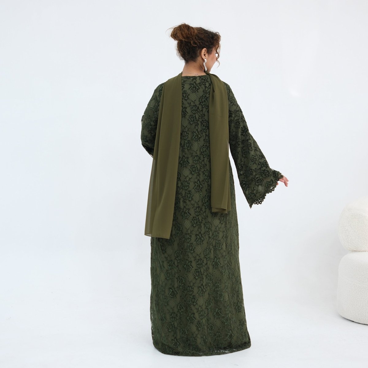 Floral Lace Open Abaya with Lining(MOA329) - Mariam's Collection