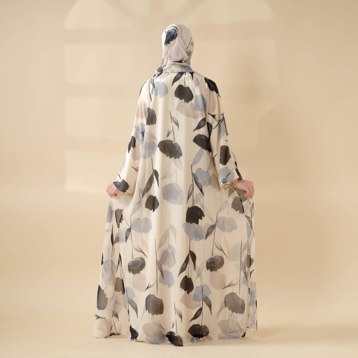 Floral Pattern 2 - Piece Set Lightweight Printed Open Abaya (MOA124) - Mariam's Collection