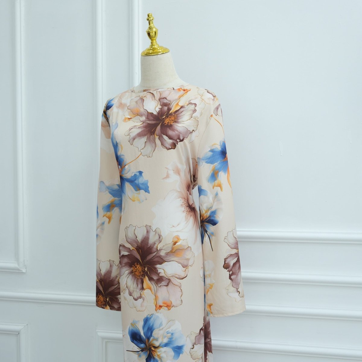 Floral Print Abaya with Bell Sleeves(MA332) - Mariam's Collection