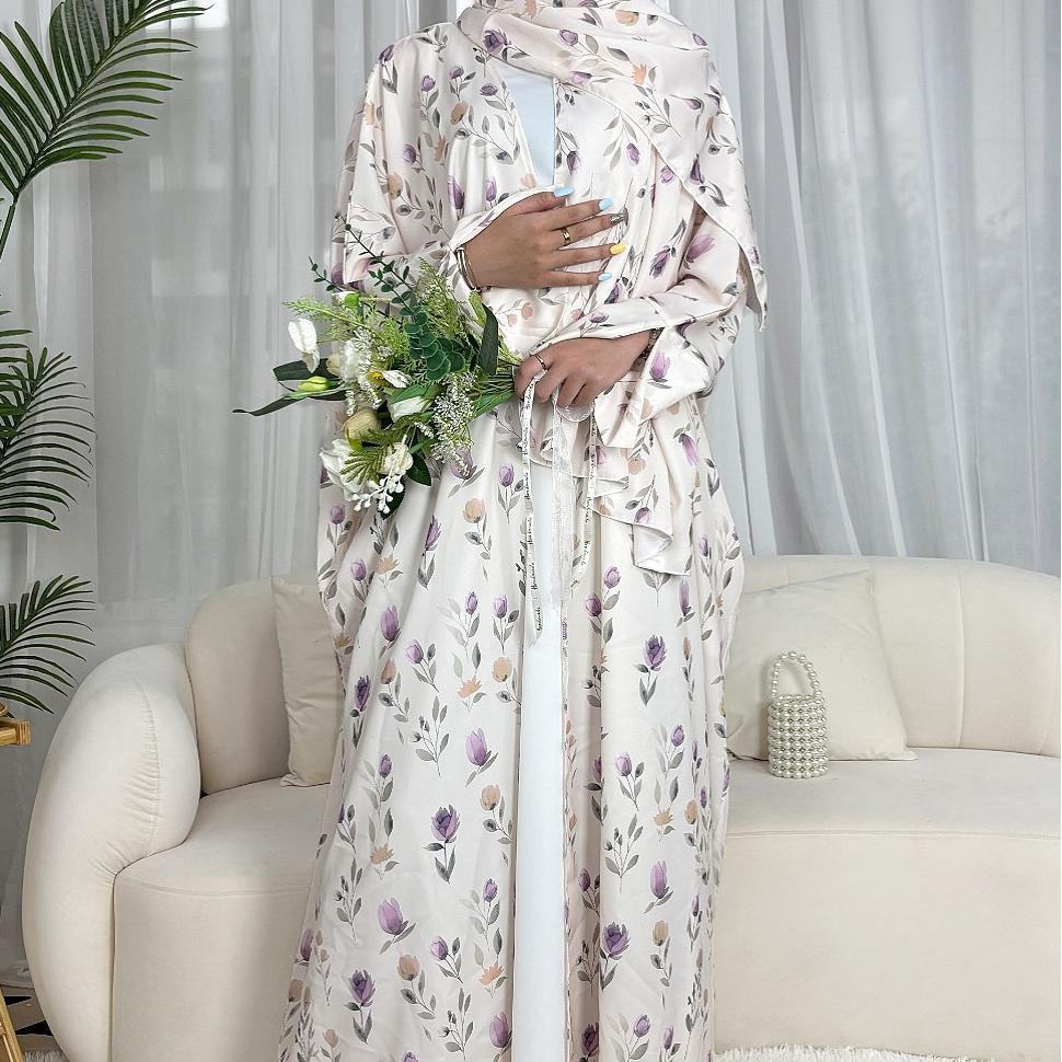 Floral Print Butterfly Sleeve Abaya Set