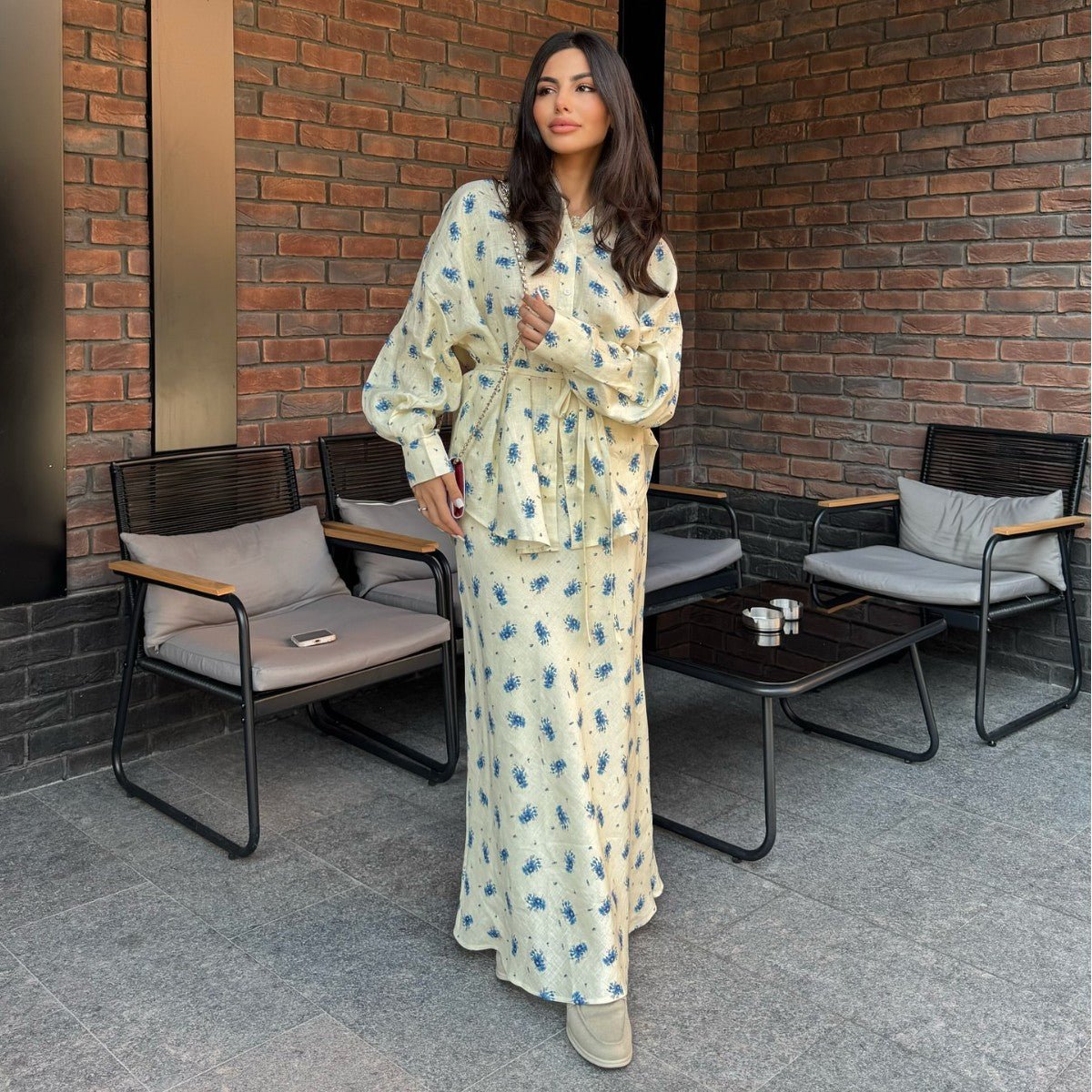 Floral Print Cardigan & Maxi Skirt Set(MS380) - Mariam's Collection