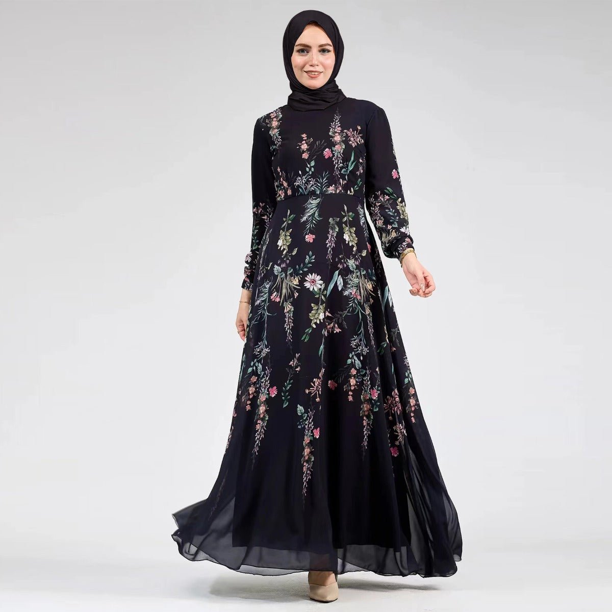 Floral Print Chiffon Maxi Dress