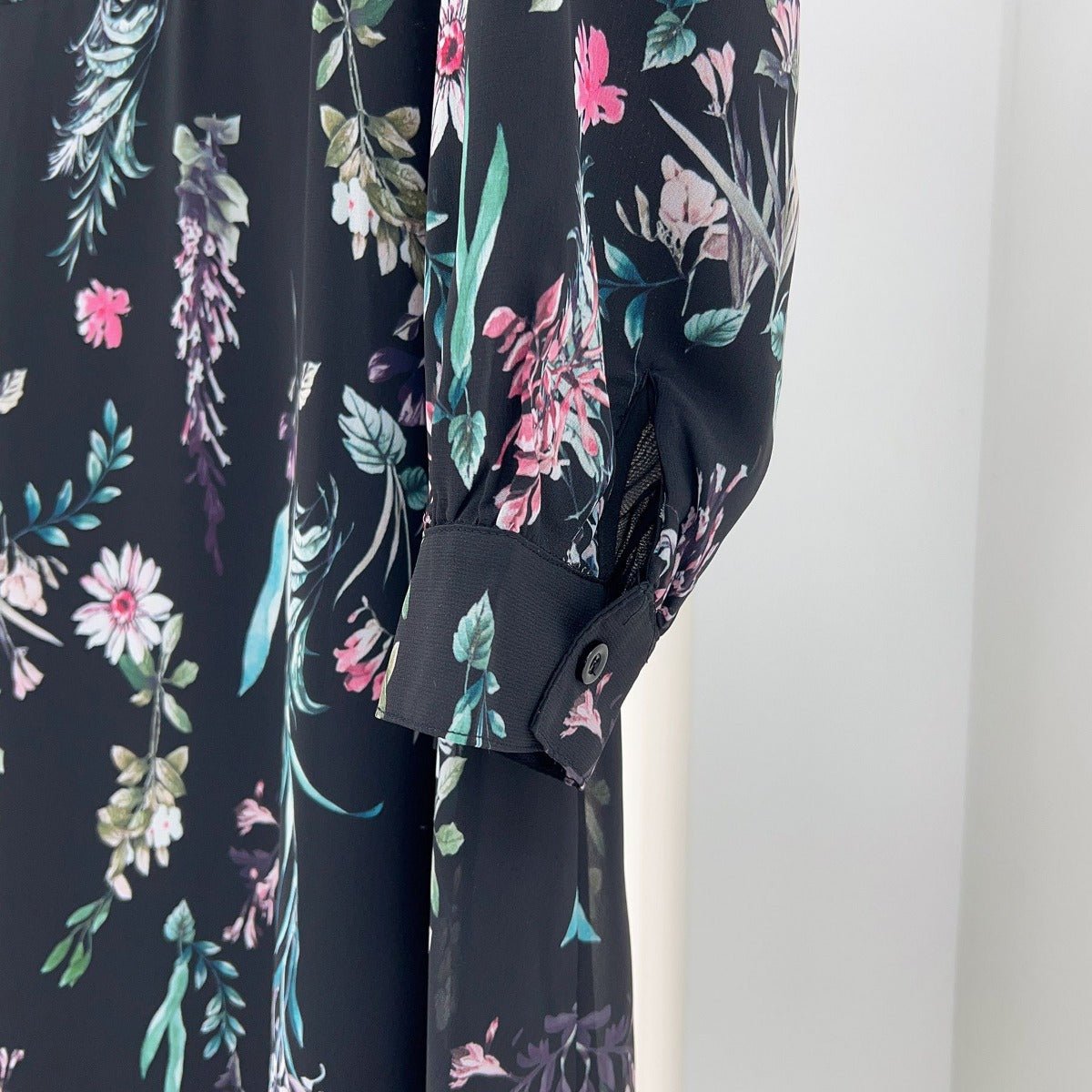 Floral Print Chiffon Maxi Dress | Modest High Neck Long Sleeve Dress with Belt. (MA238) - Mariam's Collection