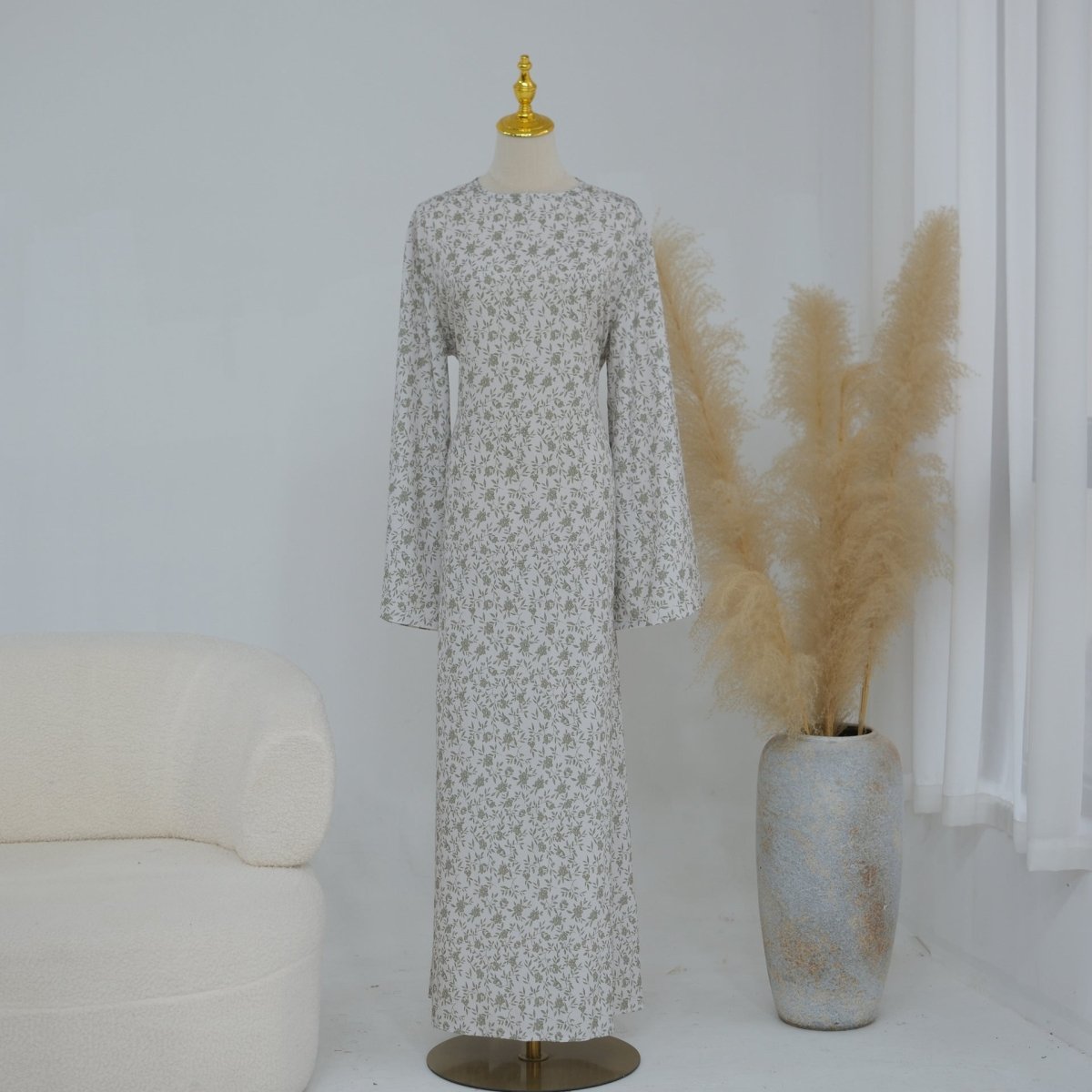 Floral Print Flared Sleeve Maxi Dress(MS490) - Mariam's Collection