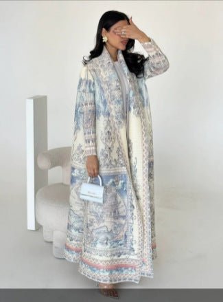 Floral Print Muslim Trench Coat - Modest Commuter Jacket Cape Robe(MOA212) - Mariam's Collection
