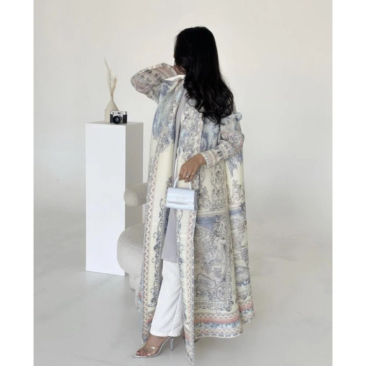 Floral Print Muslim Trench Coat - Modest Commuter Jacket Cape Robe(MOA212) - Mariam's Collection