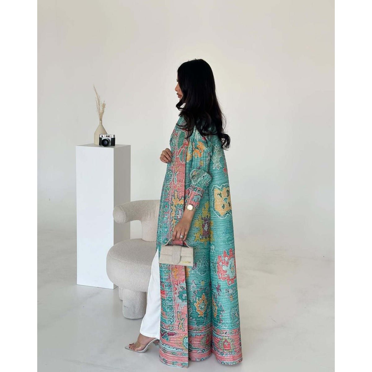 Floral Print Muslim Trench Coat - Modest Commuter Jacket Cape Robe(MOA212) - Mariam's Collection