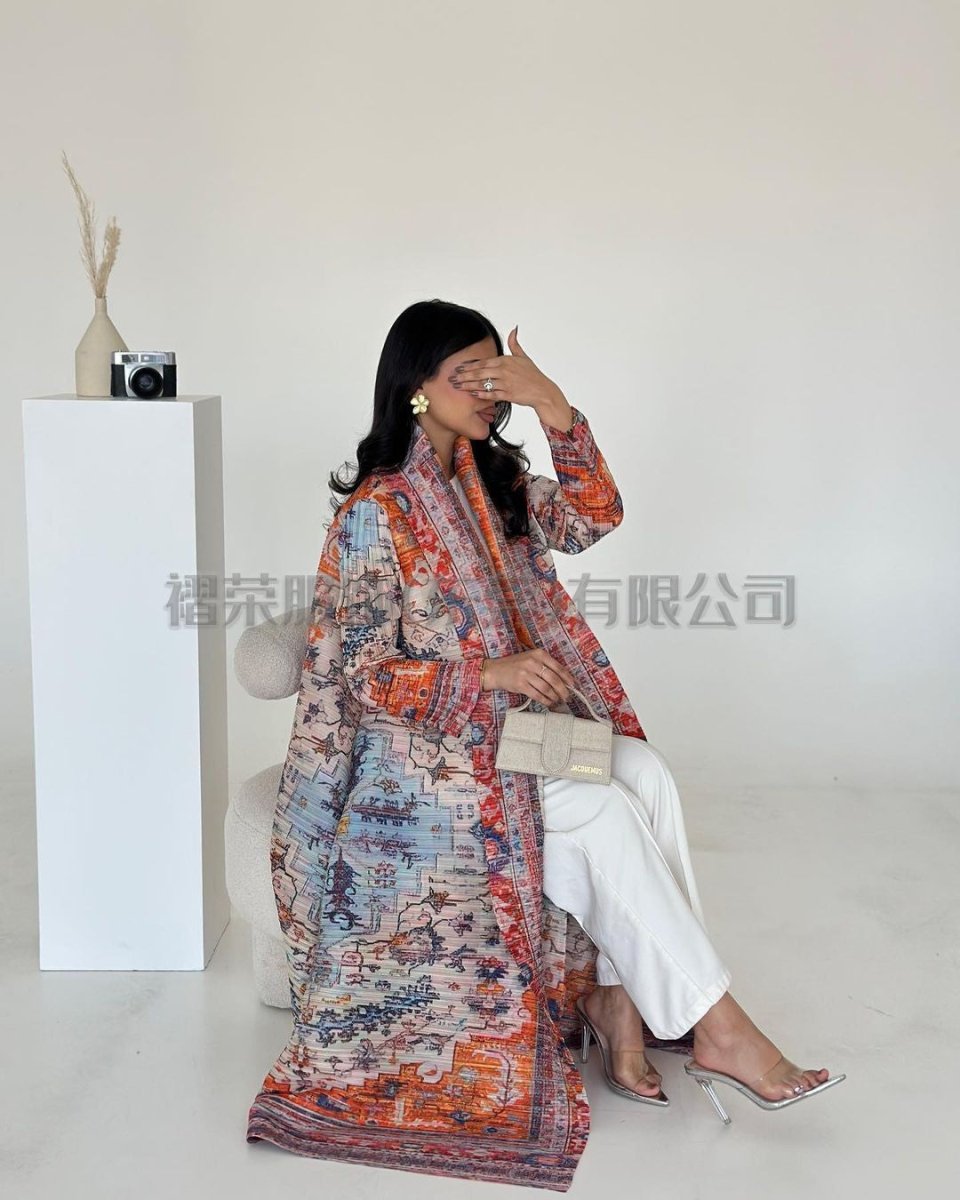 Floral Print Muslim Trench Coat - Modest Commuter Jacket Cape Robe(MOA212) - Mariam's Collection