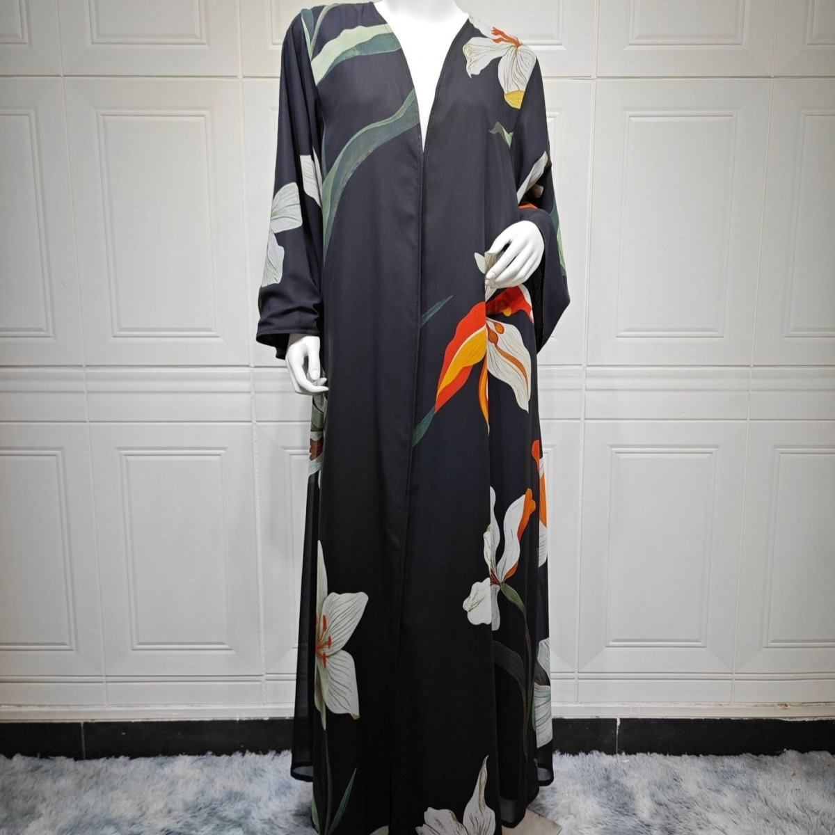 Floral Print Open Abaya with Matching Hijab(MOA287) - Mariam's Collection
