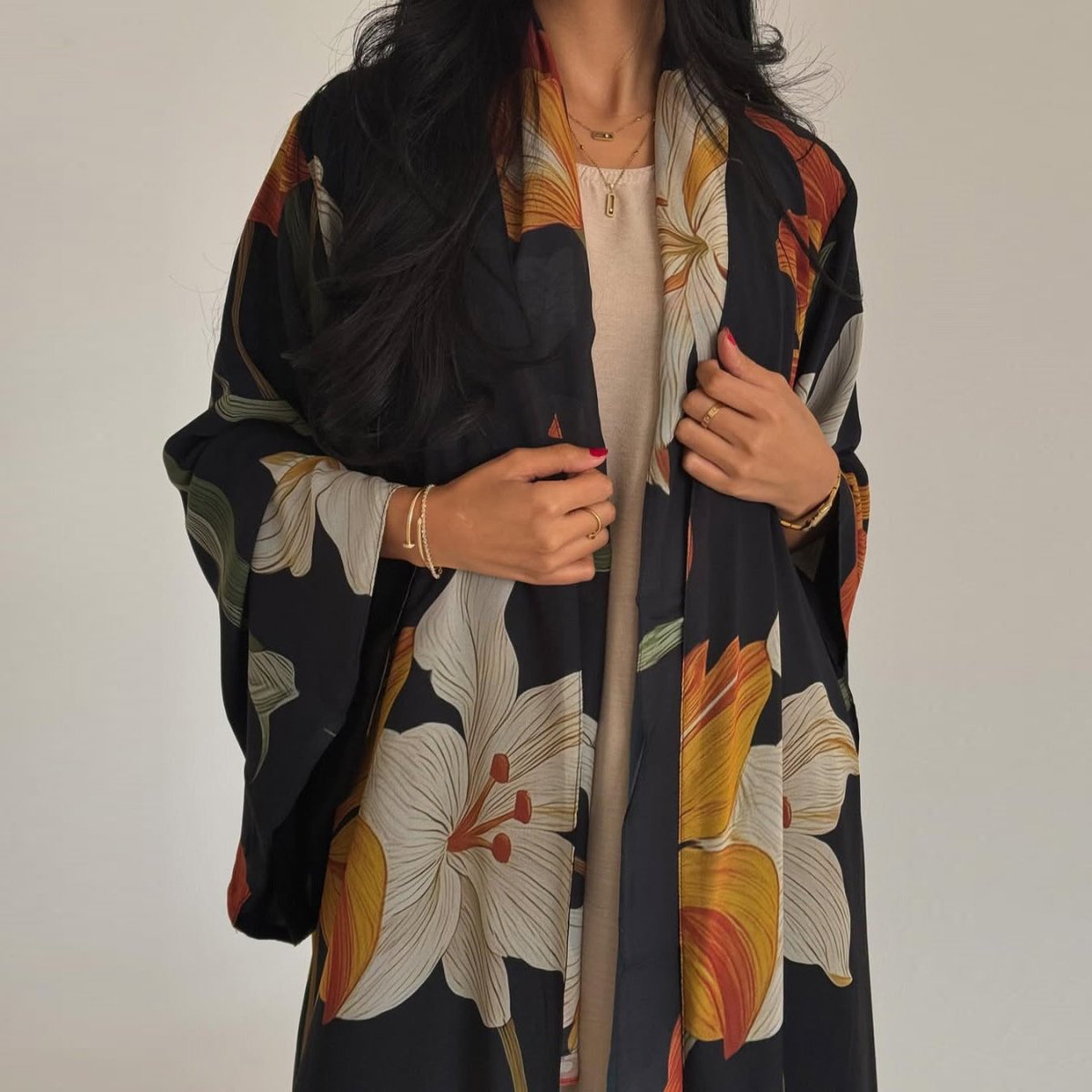 Floral Print Open Abaya with Matching Hijab(MOA287) - Mariam's Collection