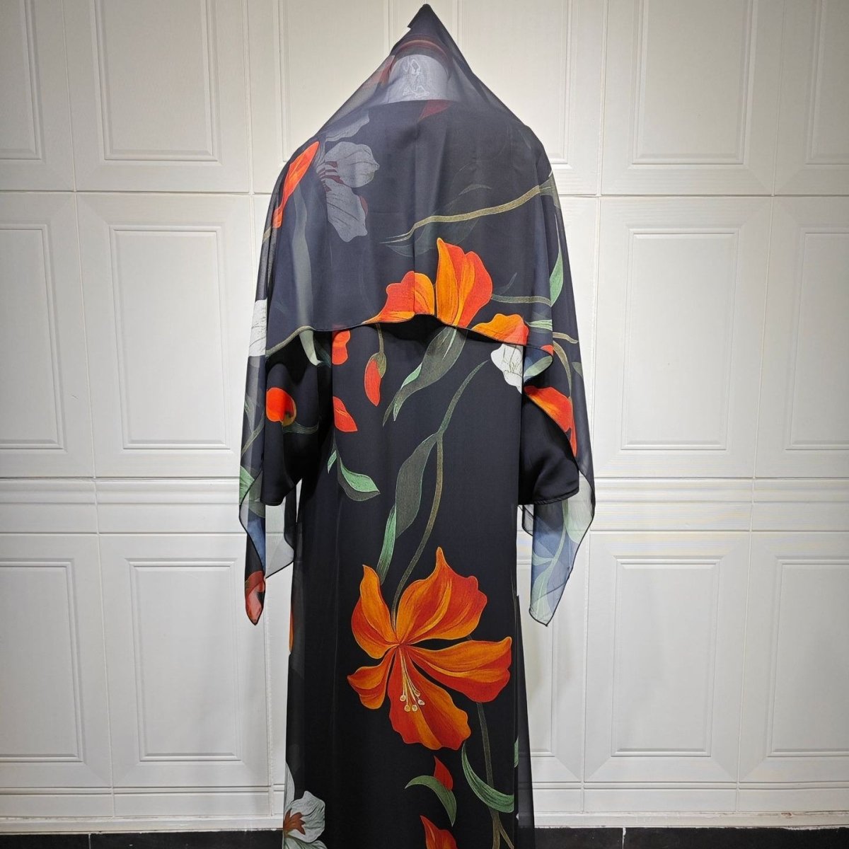Floral Print Open Abaya with Matching Hijab(MOA287) - Mariam's Collection