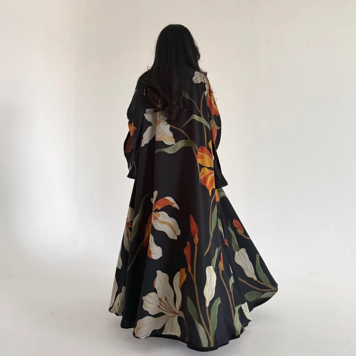 Floral Print Open Abaya with Matching Hijab(MOA287) - Mariam's Collection