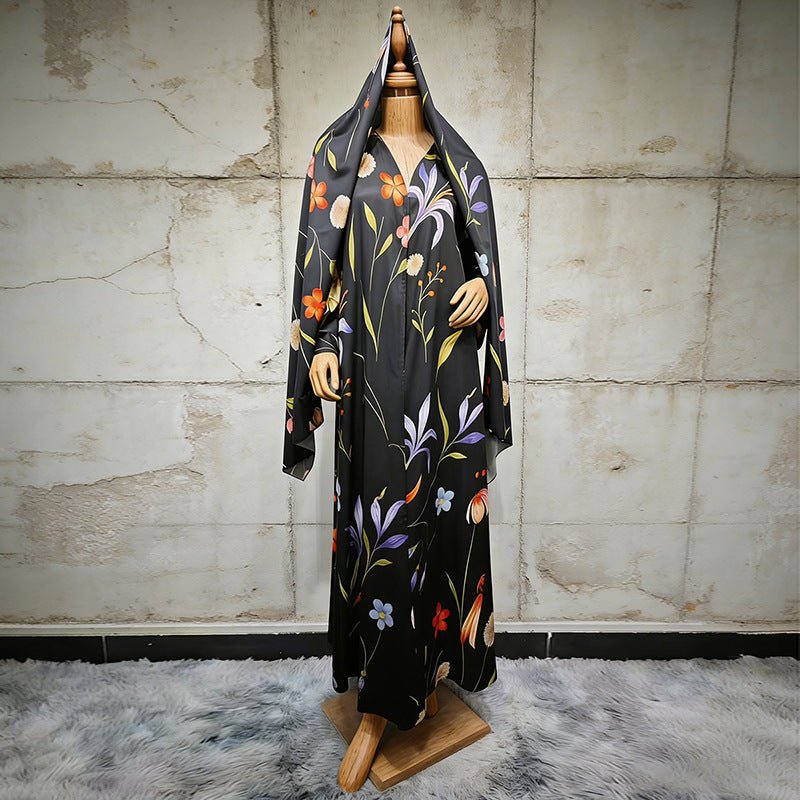 Floral Printed Oversized Abaya with Hijab (MOA297) - Mariam's Collection