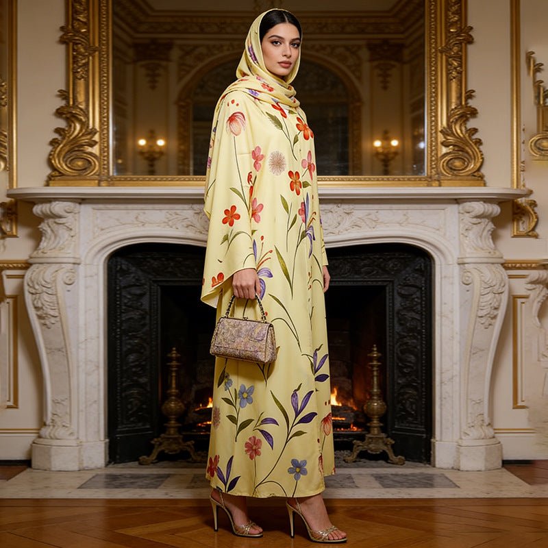 Floral Printed Oversized Abaya with Hijab(MOA297) - Mariam's Collection