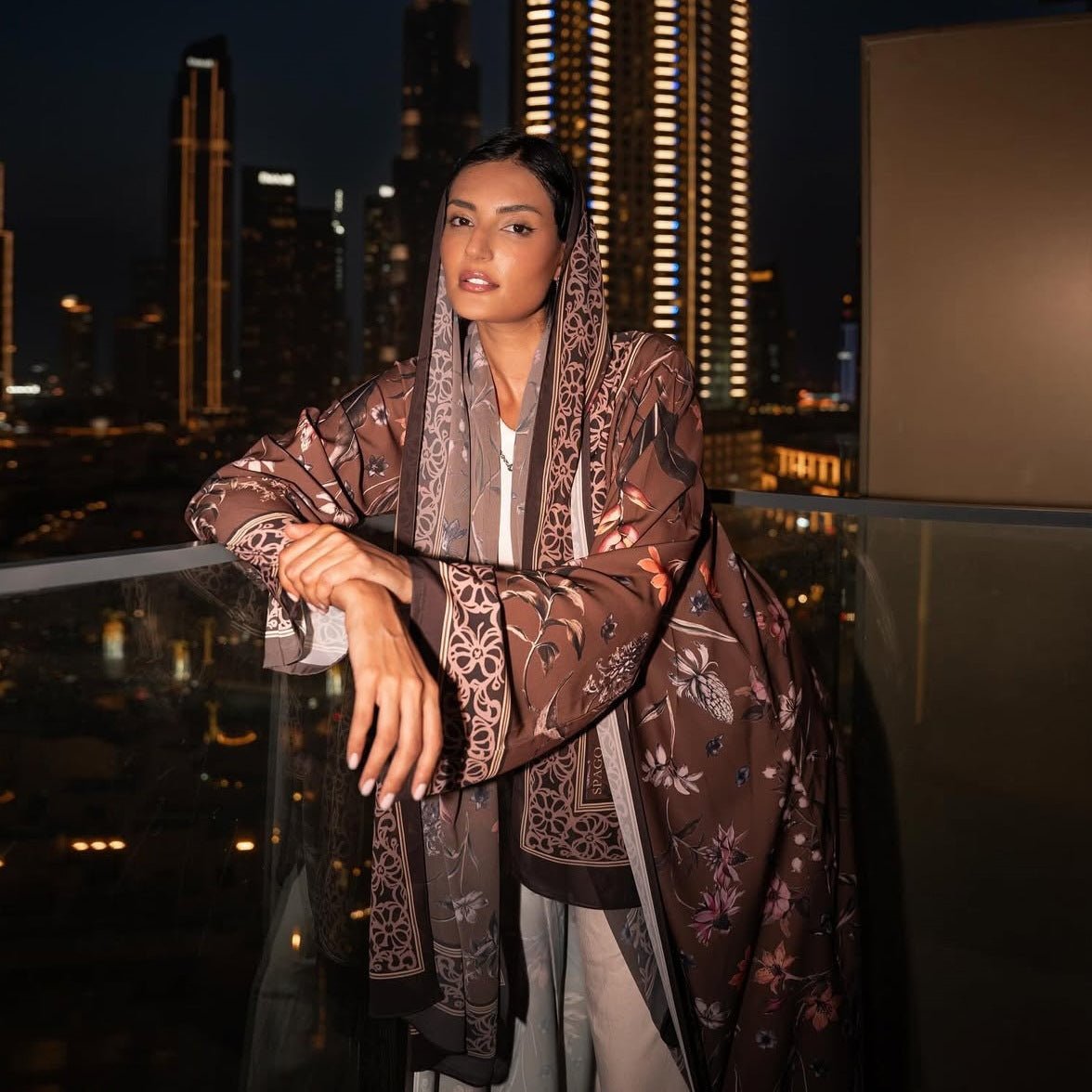 Floral Printer Abaya Set with Hijab(MOA267) - Mariam's Collection