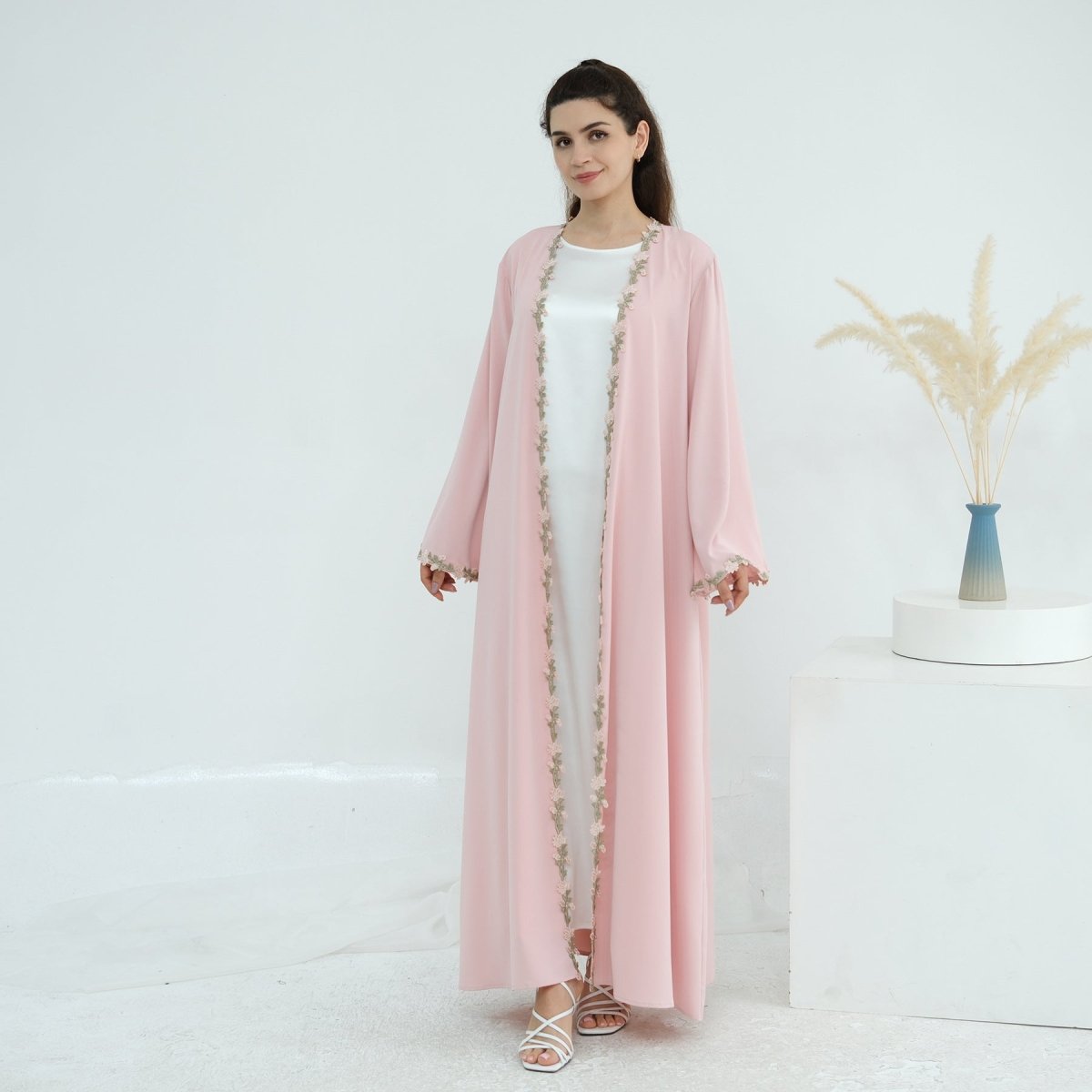 Floral Trim Abaya & Hijab Set(MOA254) - Mariam's Collection